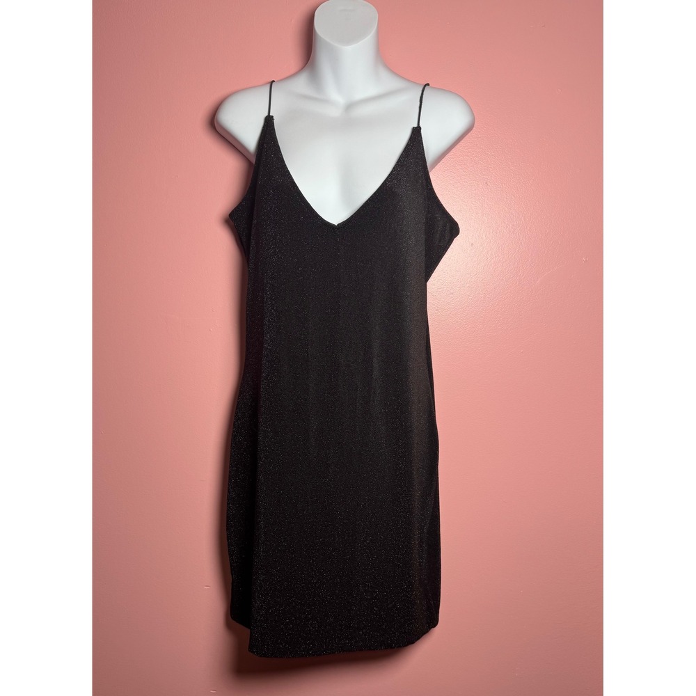 ReVamped Lurex Mini Dress Womens Large Black Good Shimmer V-Neck‎